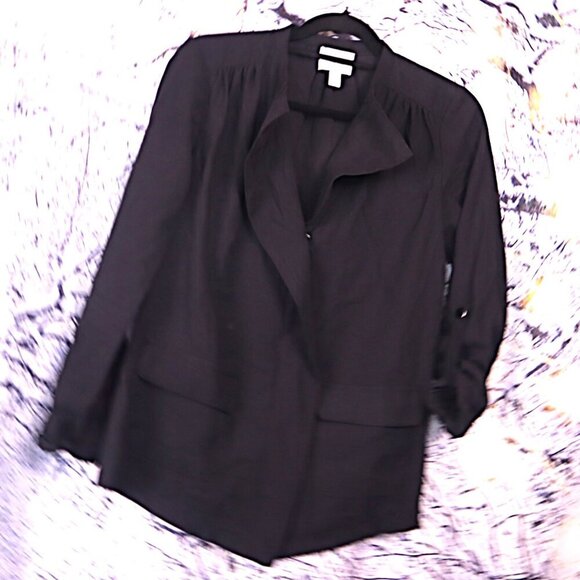 RUFFLED JACKET XS Nine West Black Blazer Office Work Casual Spring Fall Goth Y2K - Picture 2 of 8